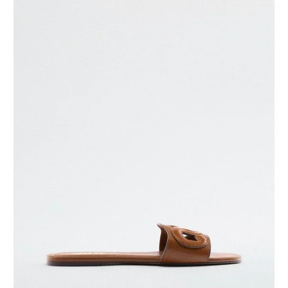 NWT Zara Raised Detail Leather Slides Size 6.5 - Picture 4 of 7